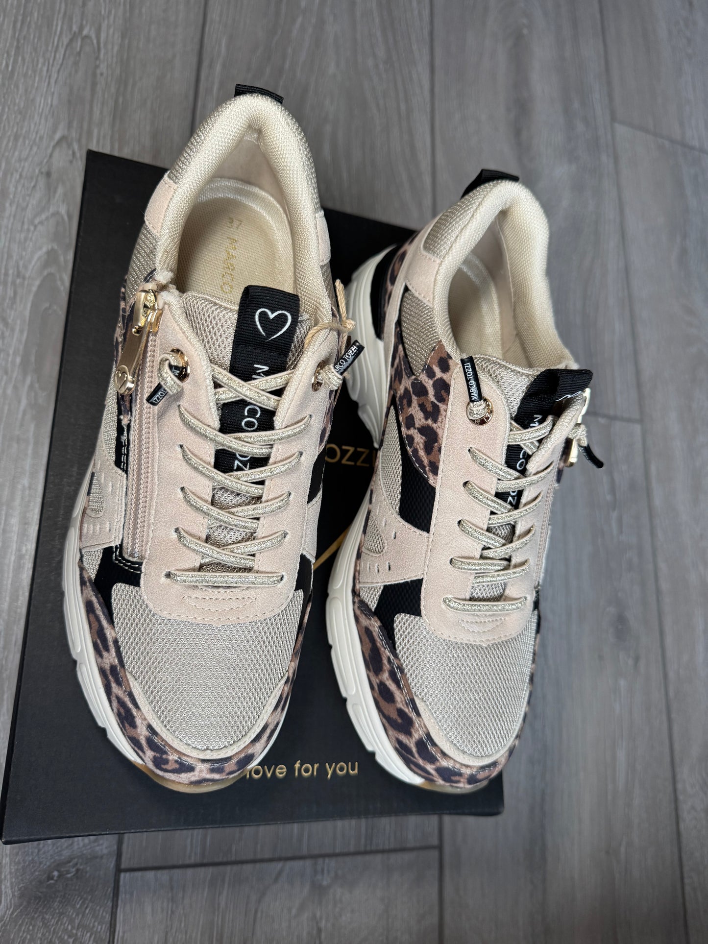 Marco Tozzi Leopard/Beige Zip Trainer