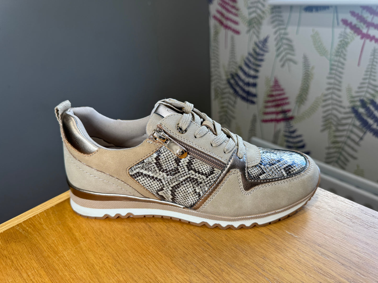 Marco Tozzi Taupe Snake Zip Trainer