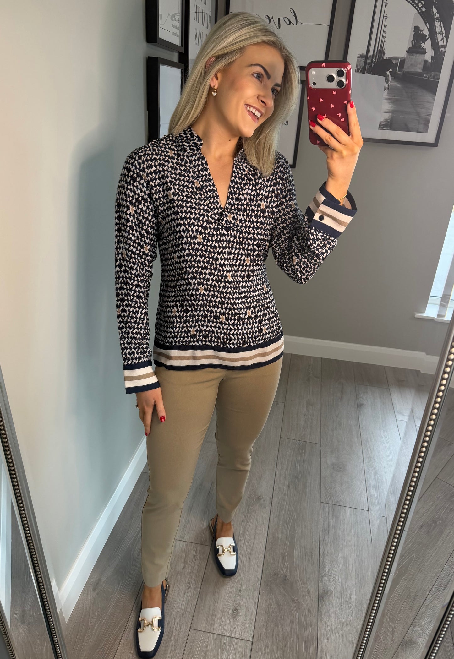 Freequent Navy/Beige Print Blouse