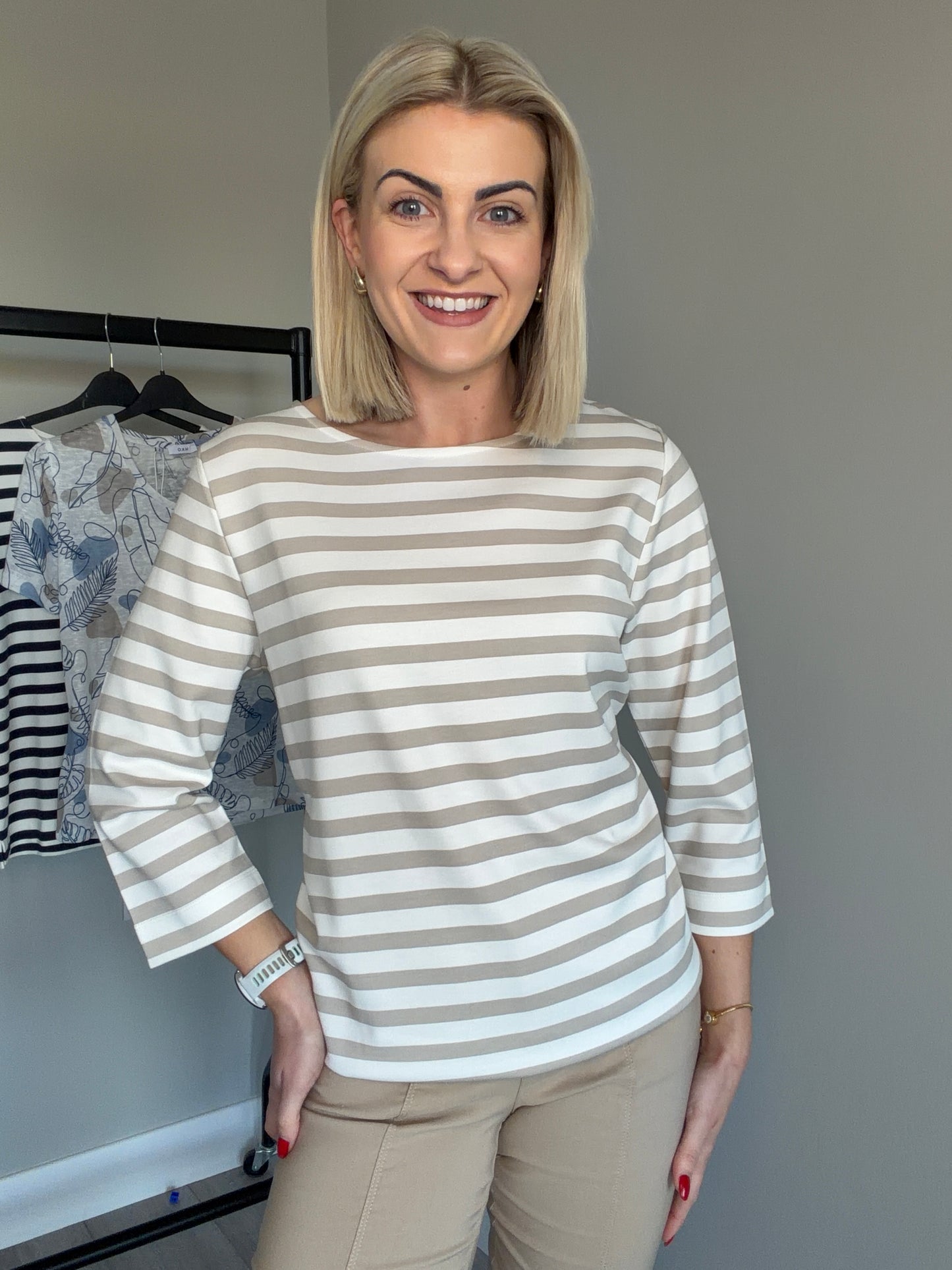 Sand/White Striped 3/4 Sweatshirt