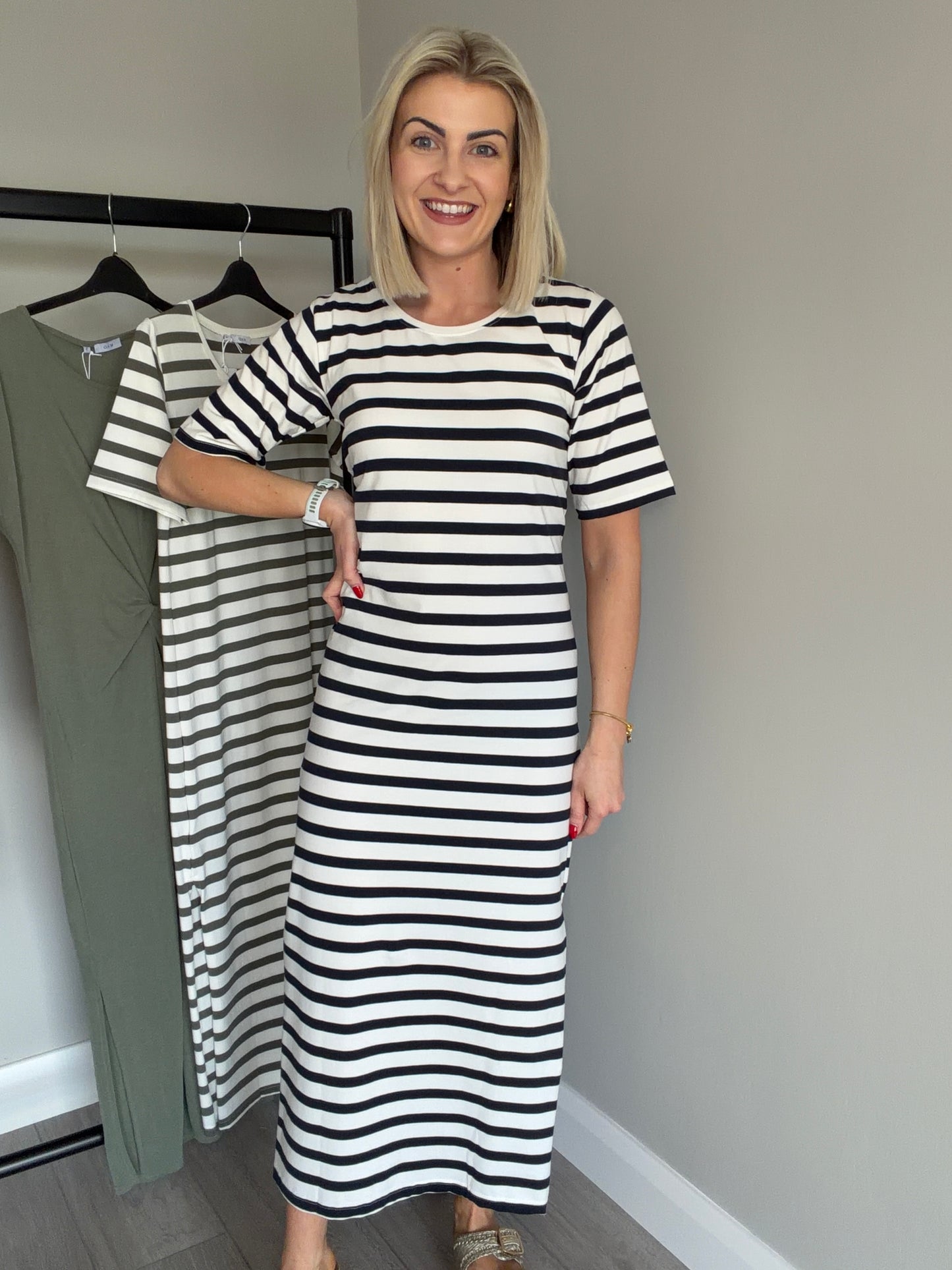 Navy/Cream Striped Dress