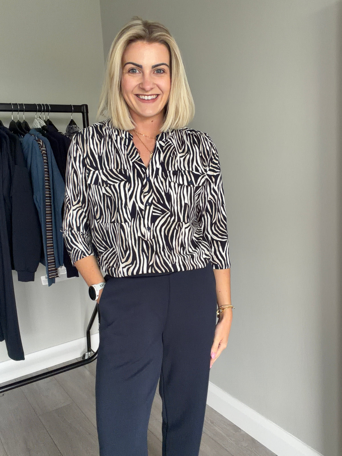 Emreco Navy/Cream Grandad Blouse