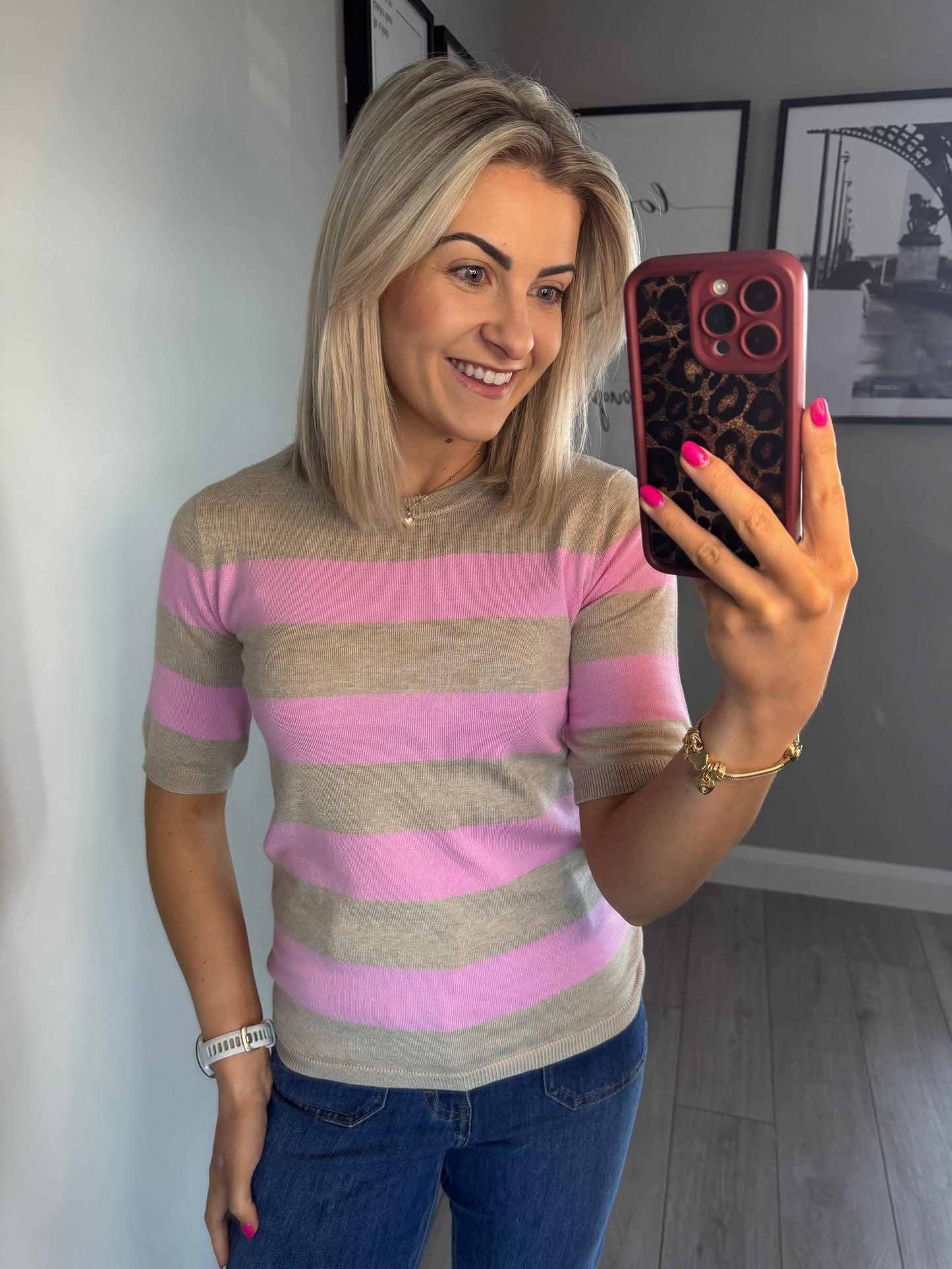 Kaffe KAlizza Feather/Pink Striped Knit