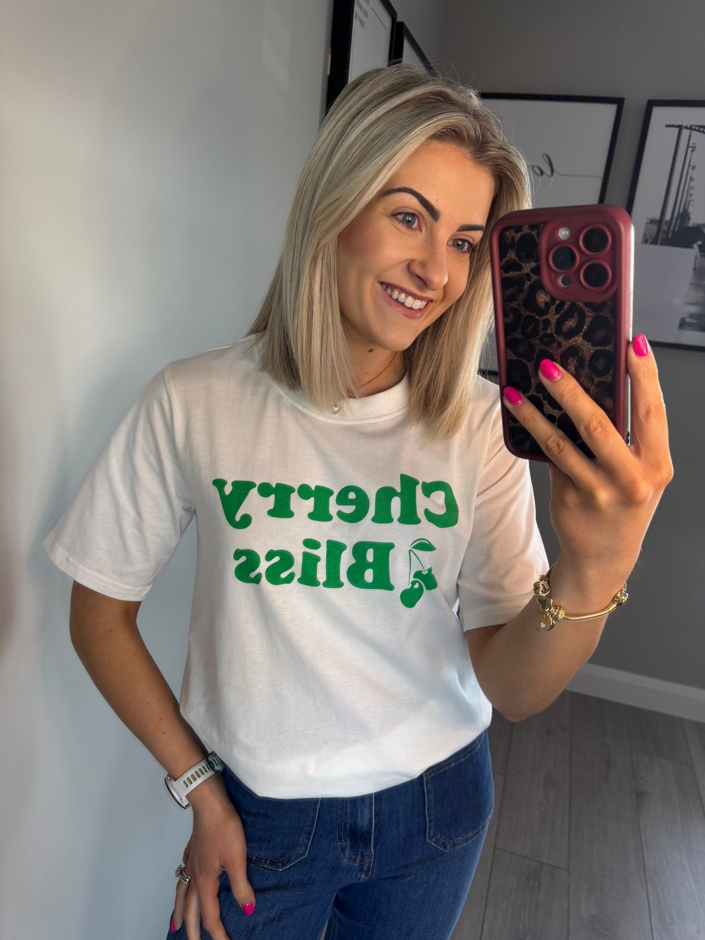 Kaffe KAcherie White/Green Print Tee