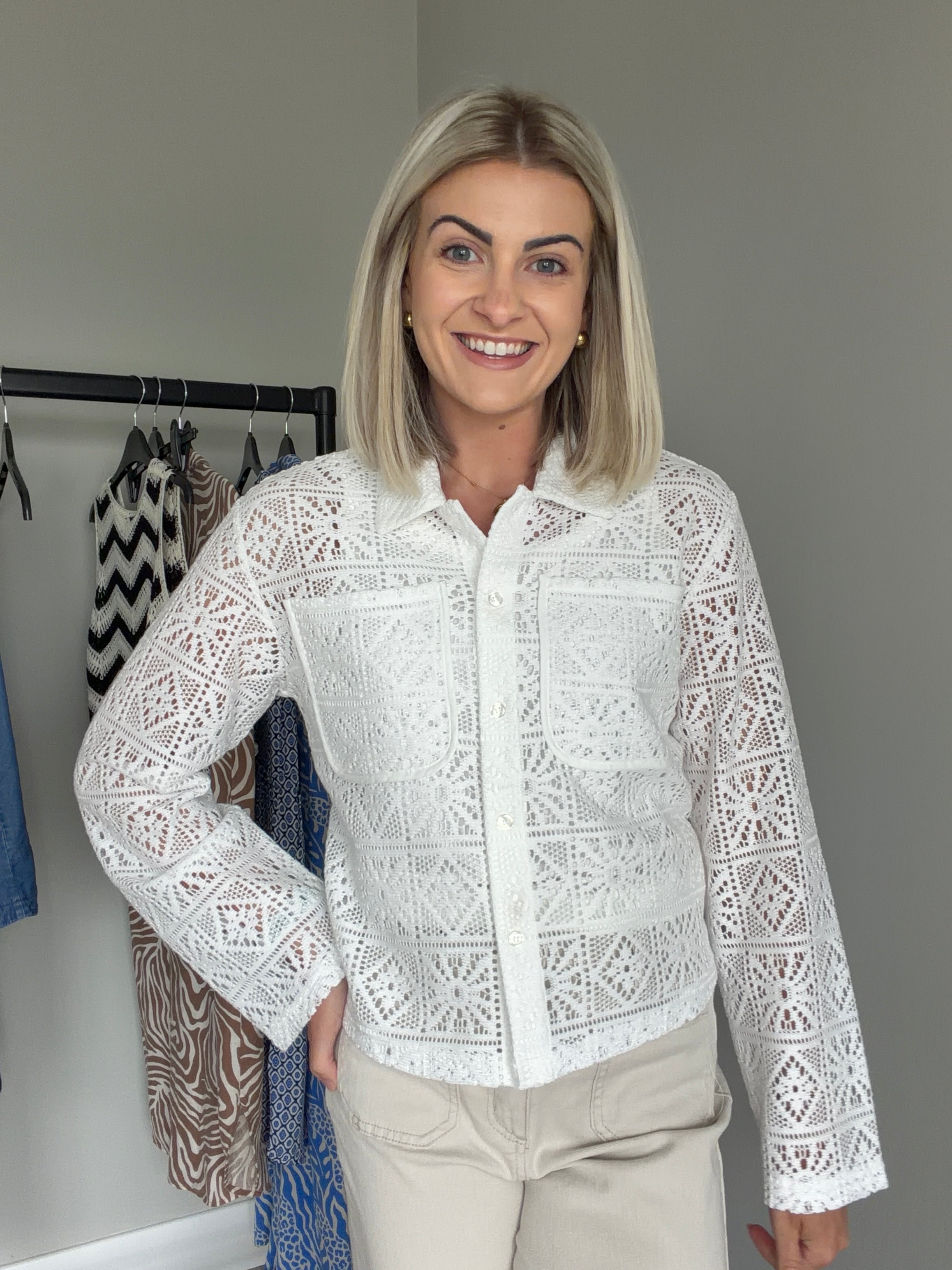 トップス draw drawers LaceBoatNeckT-shirts Kaffe KAcindy White Crochet Shirt – Dresser 46