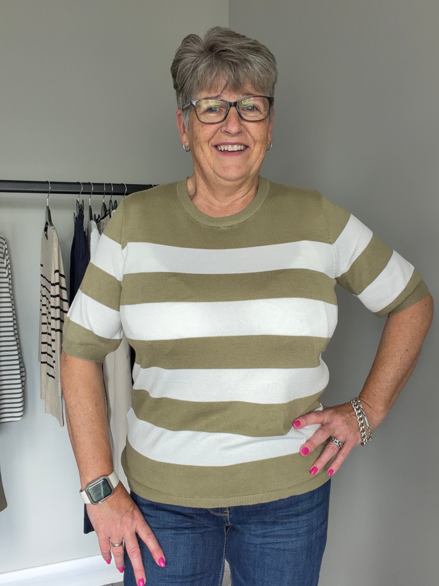 Kaffe KAlizza Aloe/Chalk Striped Pullover
