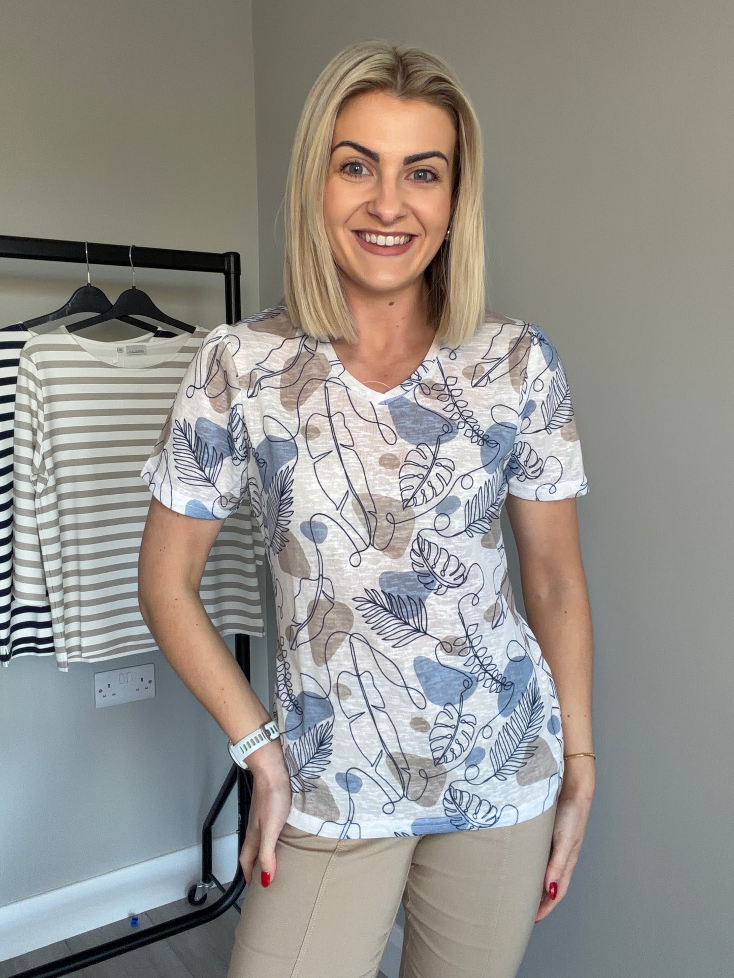 White/Beige/Denim Print T-Shirt