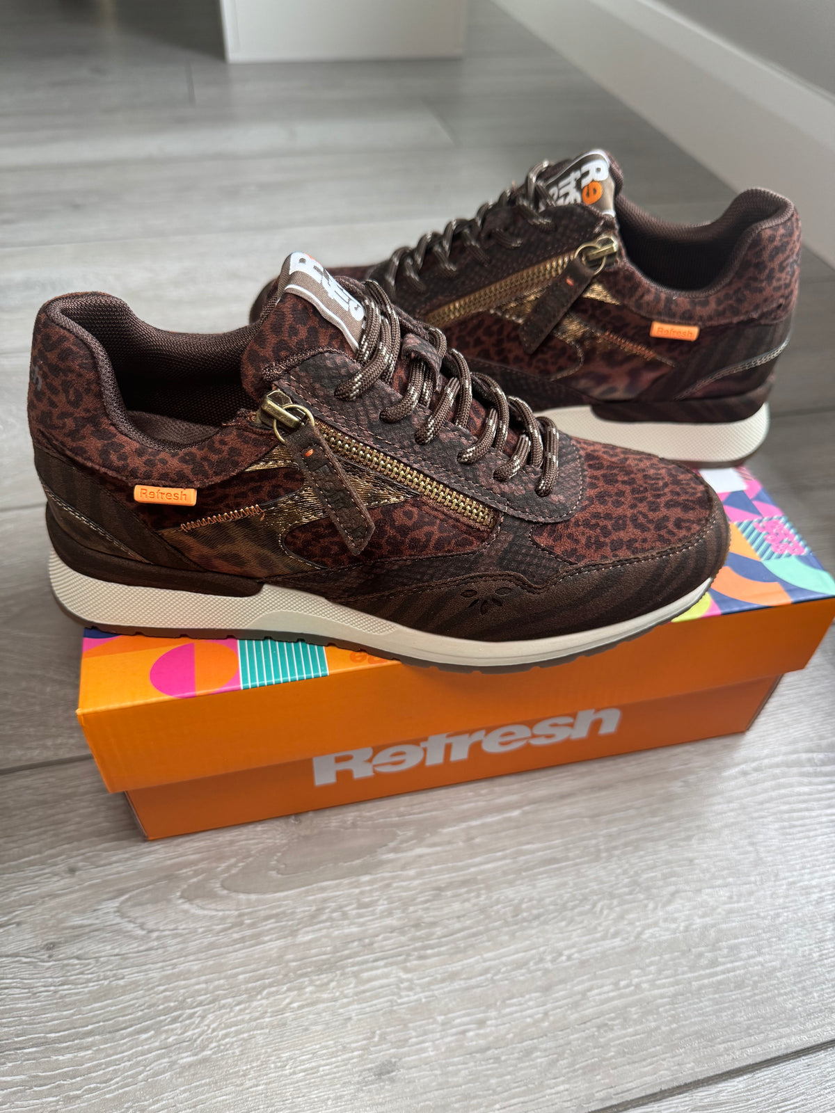 Refresh Brown Leopard Zip Trainer
