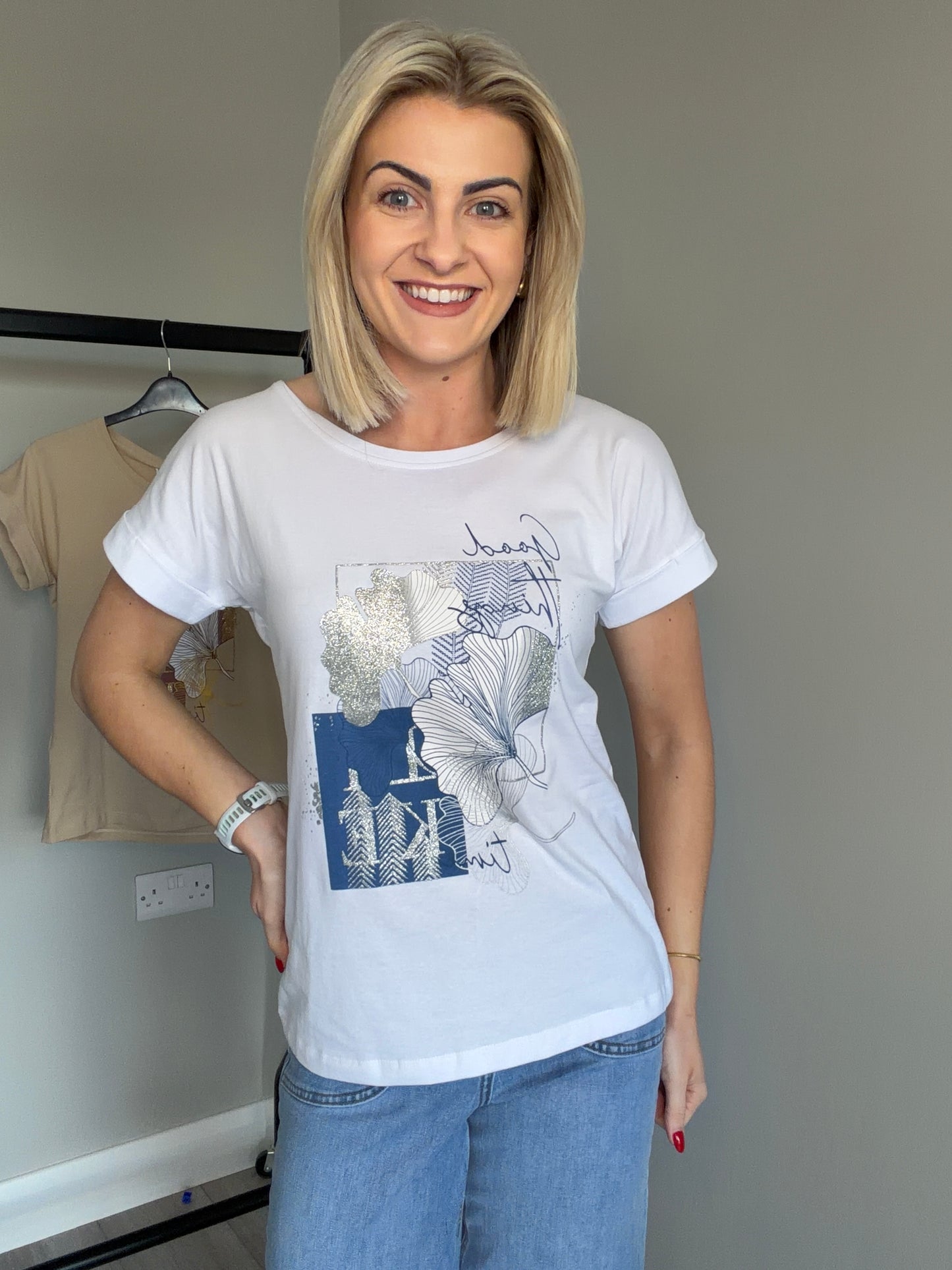 White/Denim Print Tee