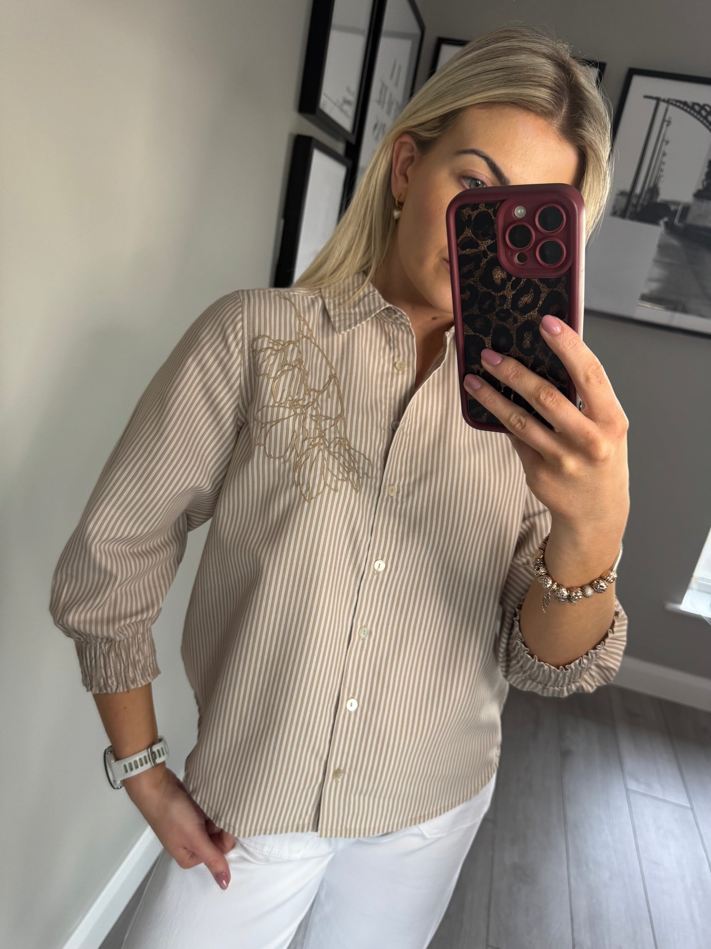 Freequent Beige/White Shirt