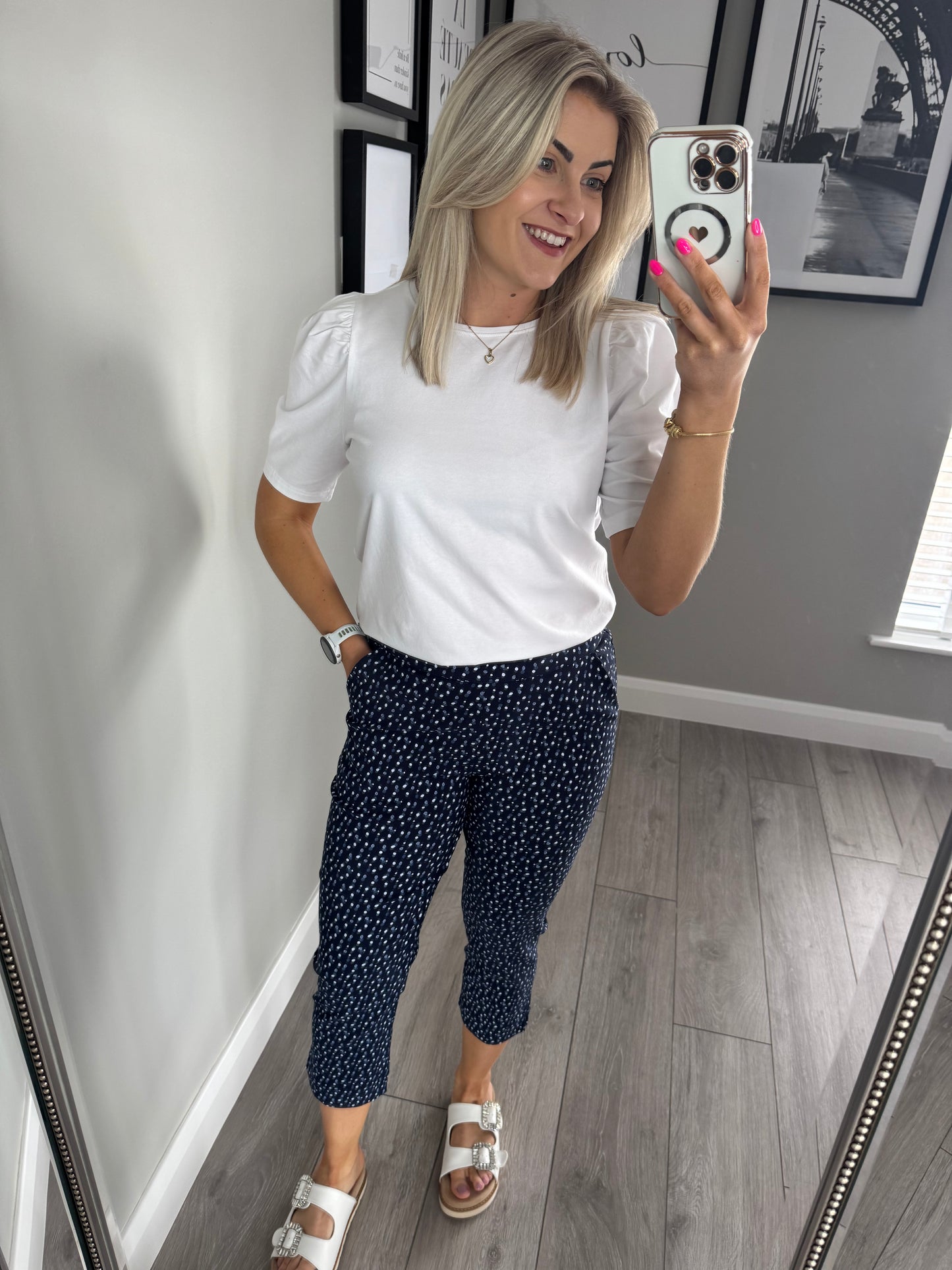 Claudia Navy Speckled Crop Trouser