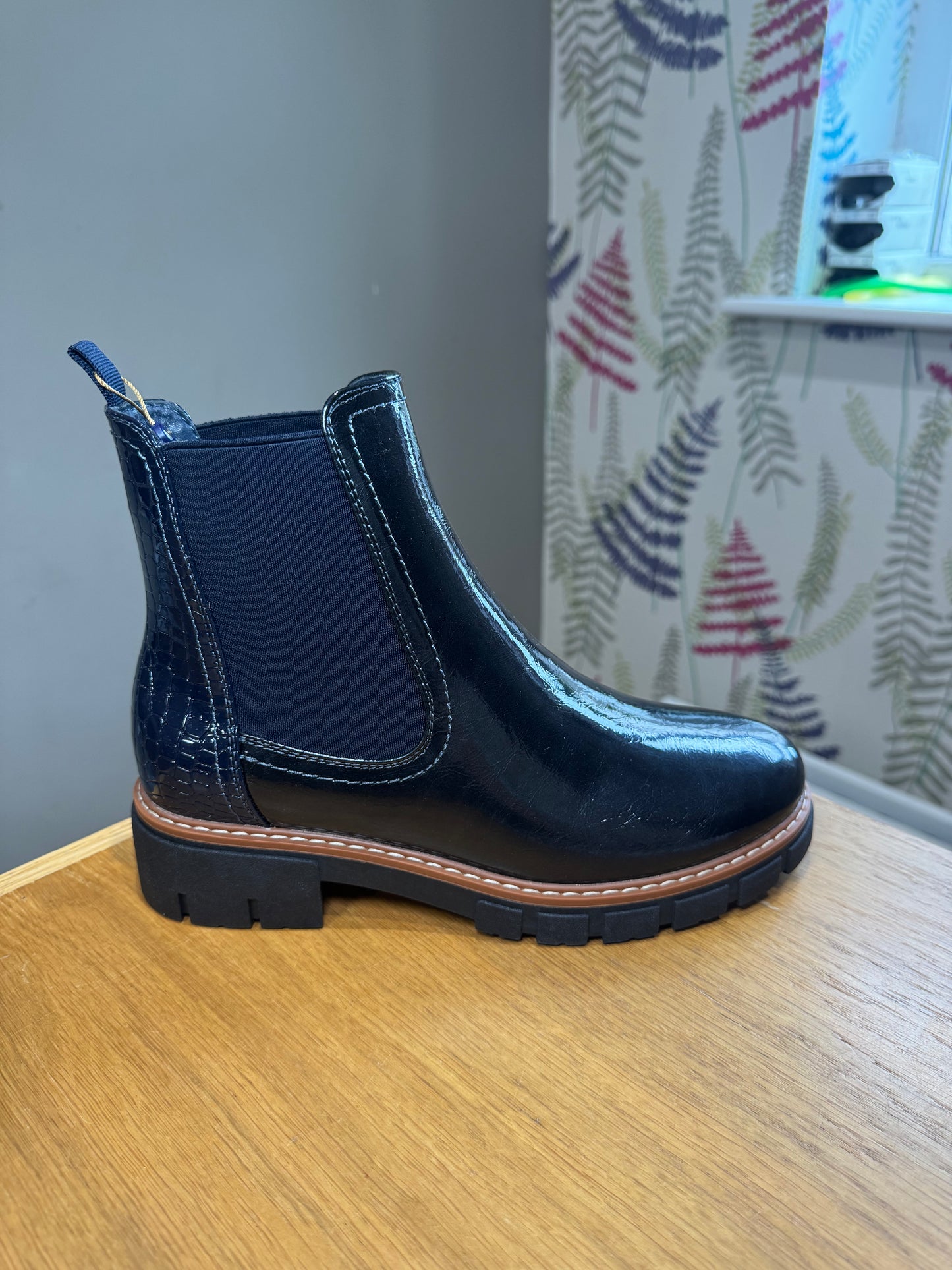 Lunar Peace Navy Patent Chelsea Boot