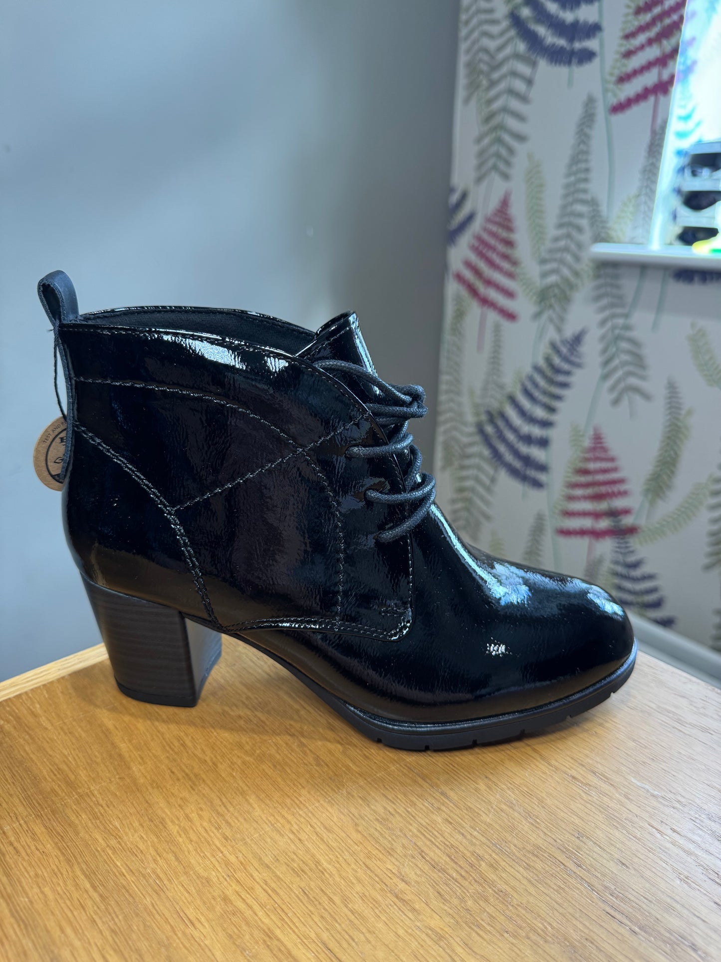 Marco Tozzi Black Patent Lace Up Boot