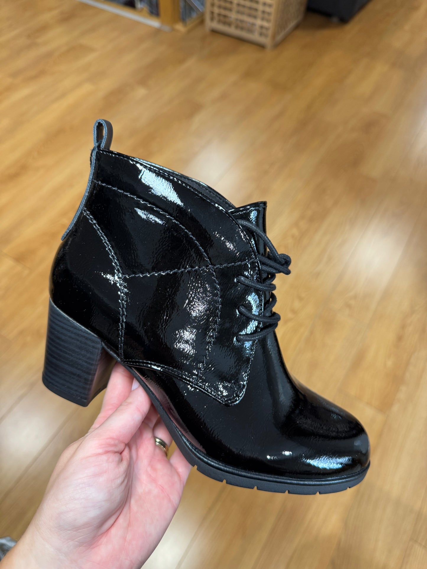 Marco Tozzi Black Patent Lace Up Boot