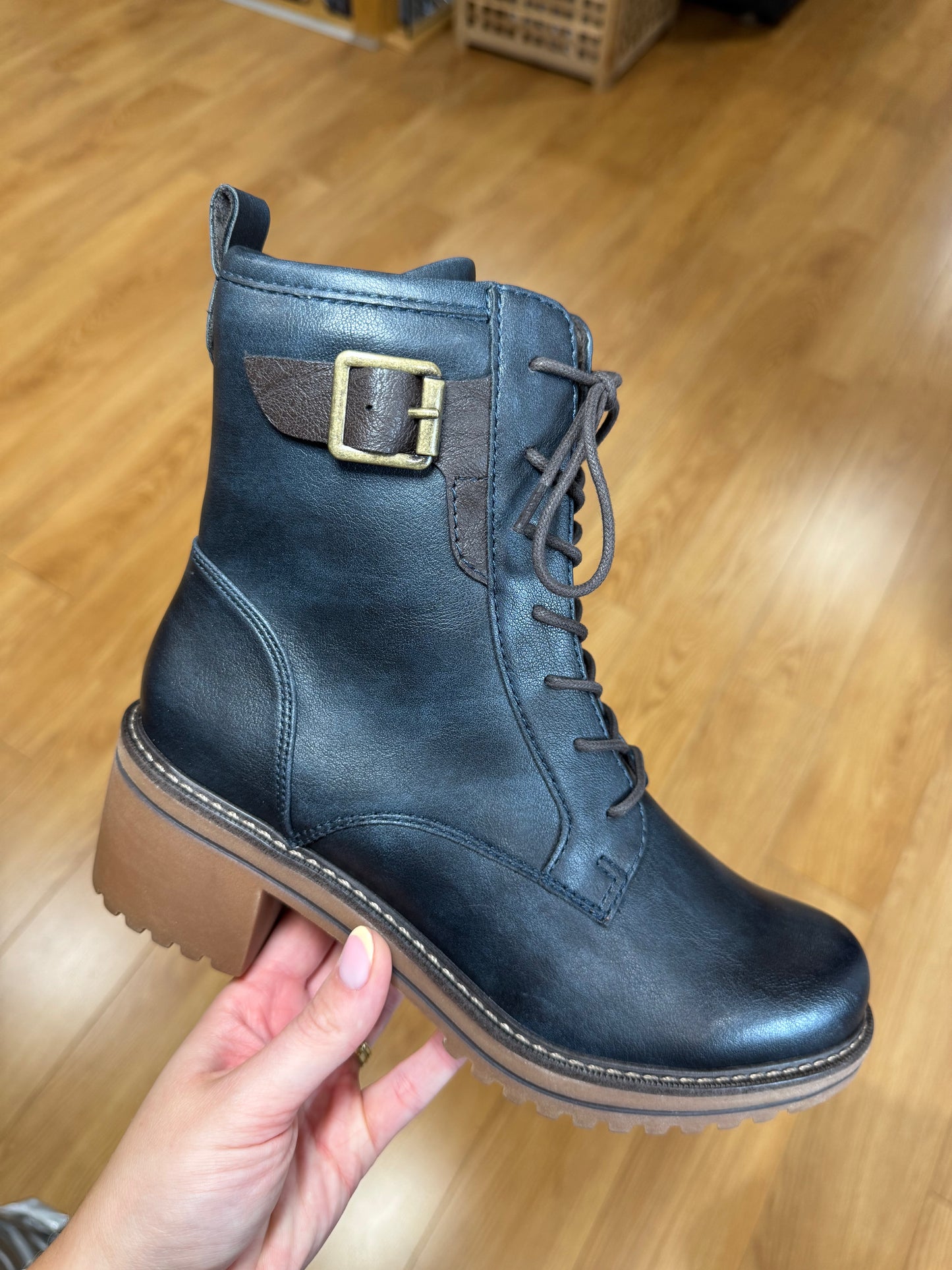 Marco Tozzi Navy Lace Up Biker Boot