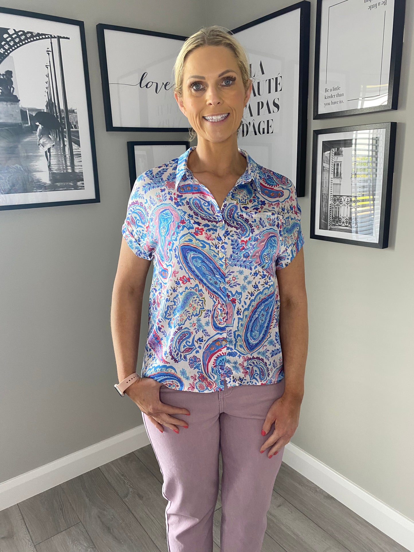 Blue/Pink/White Printed Shirt