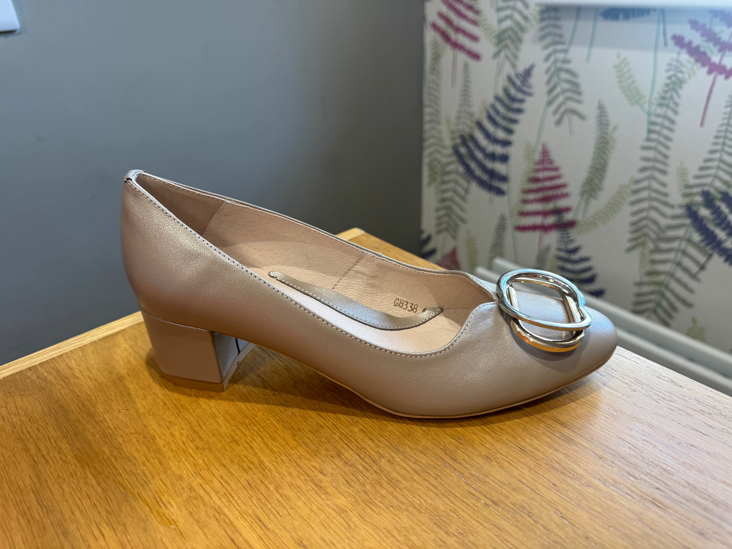 Emis Taupe Block Heel Court