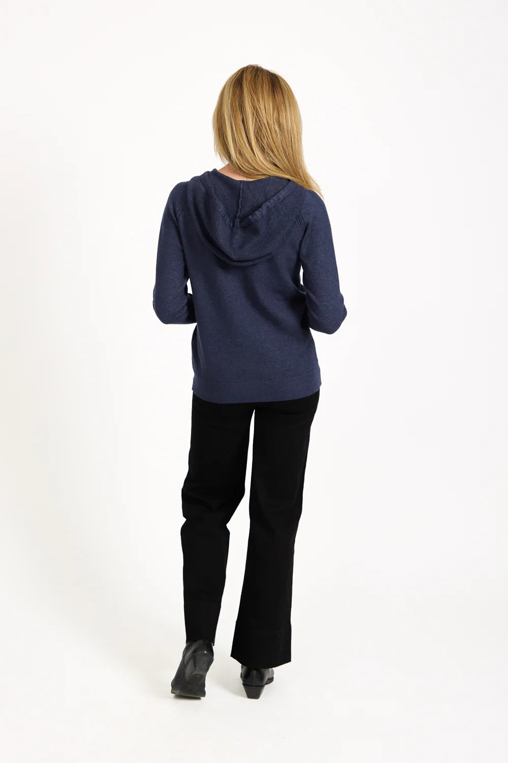 Navy Knit Hooded Cardigan