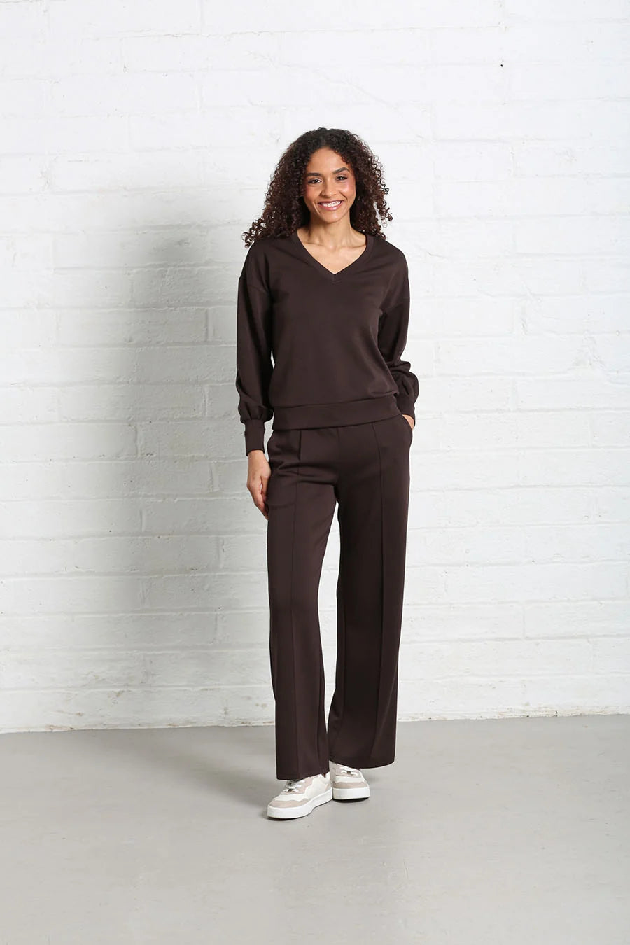 Relax & Renew Elara Chocolate Brown V Neck Sweater