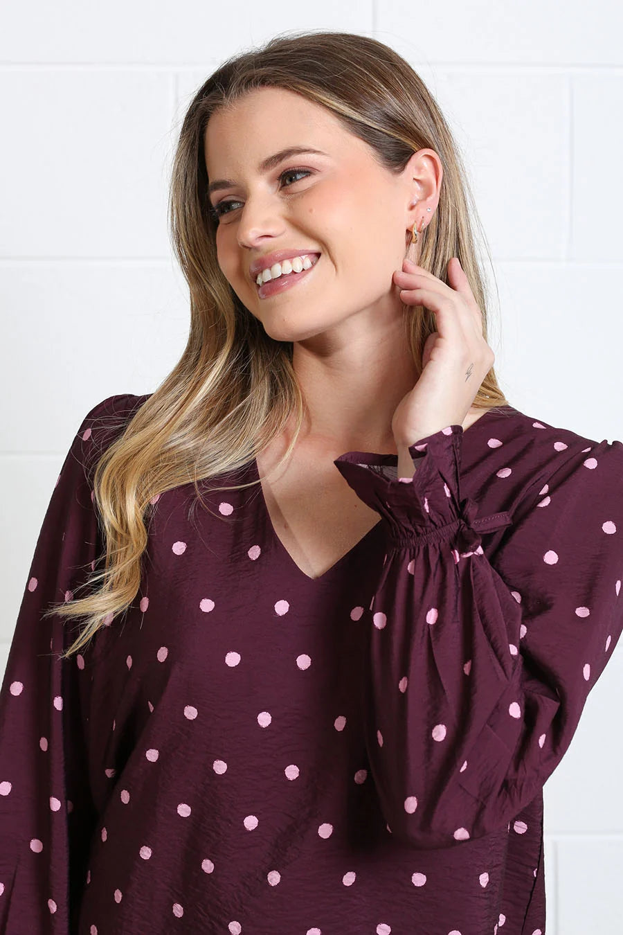 Rant & Rave Sophia Burgundy Dot Top