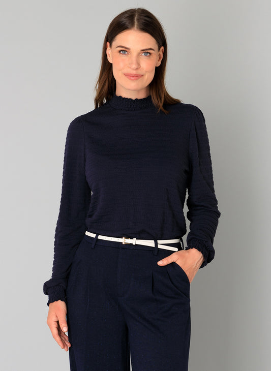 Yest Navy Ruffled Top