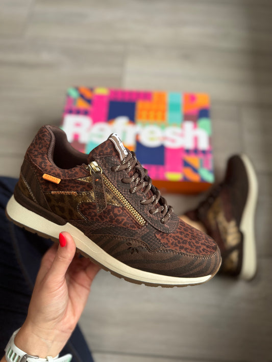 Refresh Brown Leopard Zip Trainer