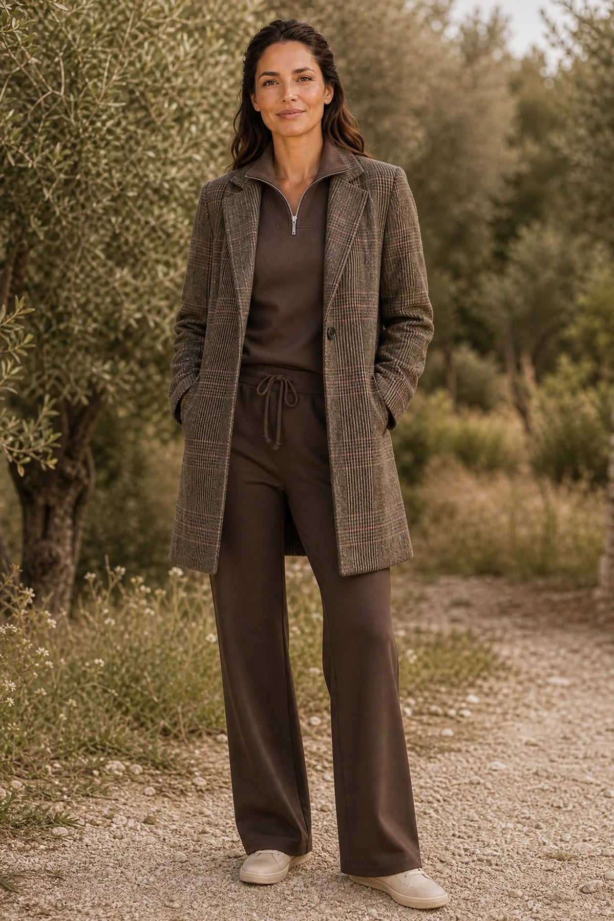 Emreco Brown Neutral Checked Coat