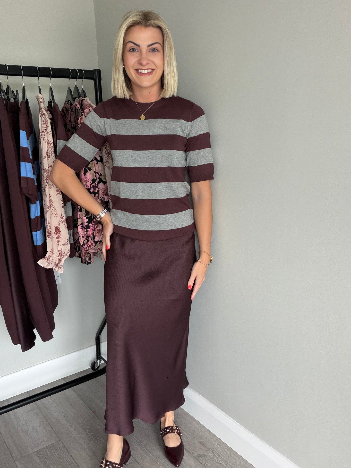 Kaffe KAlizza Fudge/Grey Melange Striped Pullover