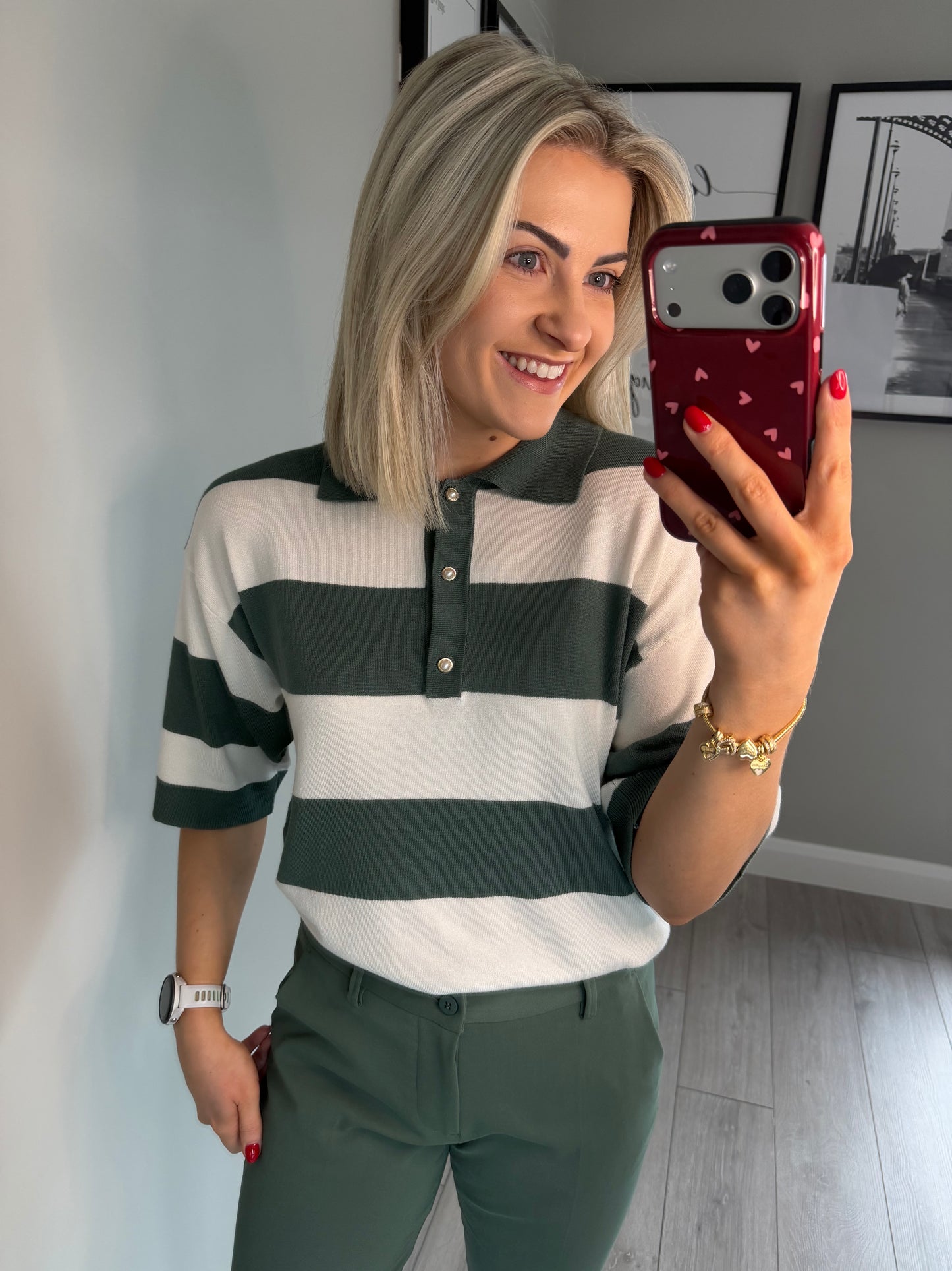 Freequent Forest/Off White Pearl Knit Polo