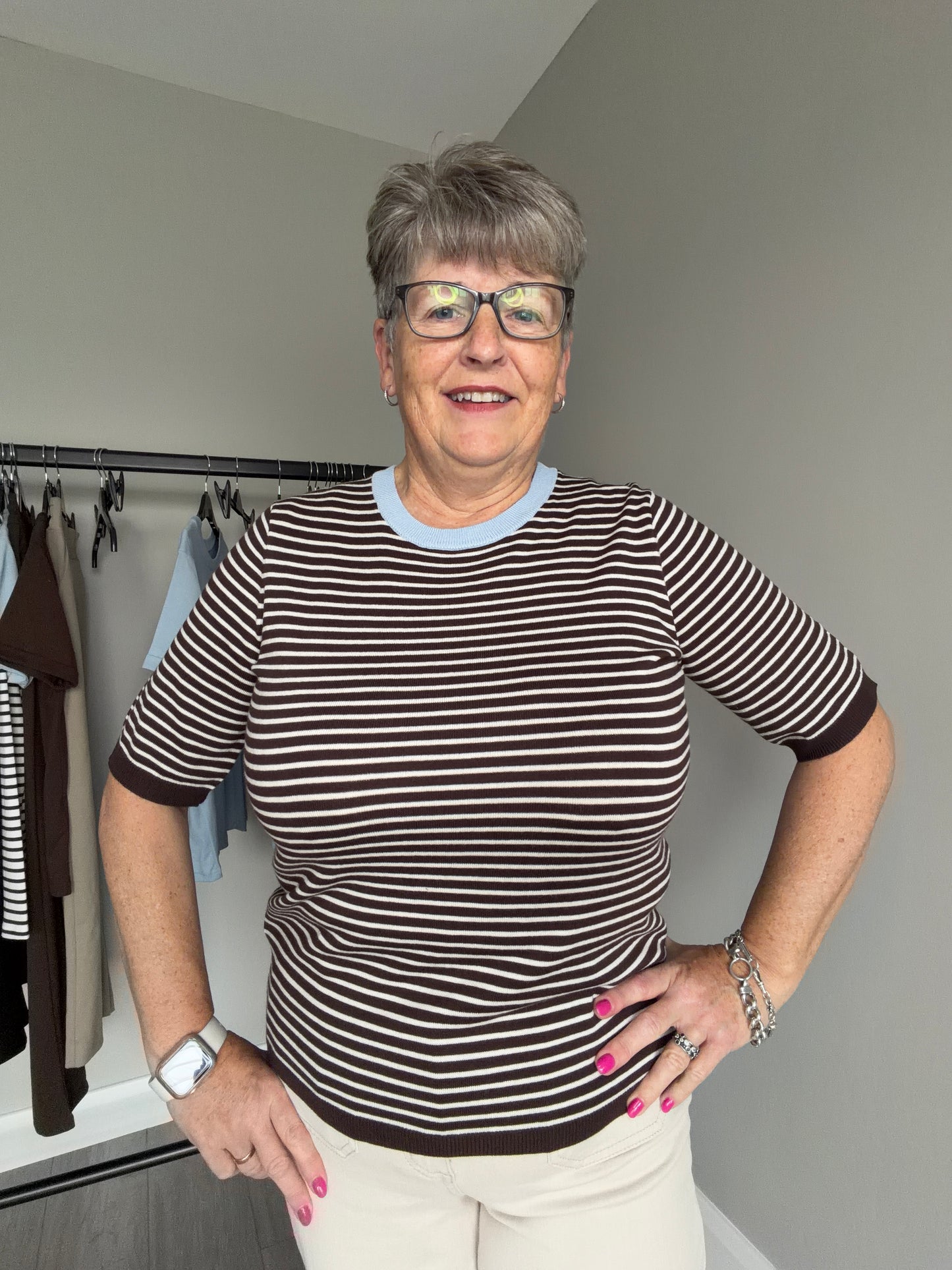 Kaffe KAlizza Coffee Bean/Turtledove Striped Pullover