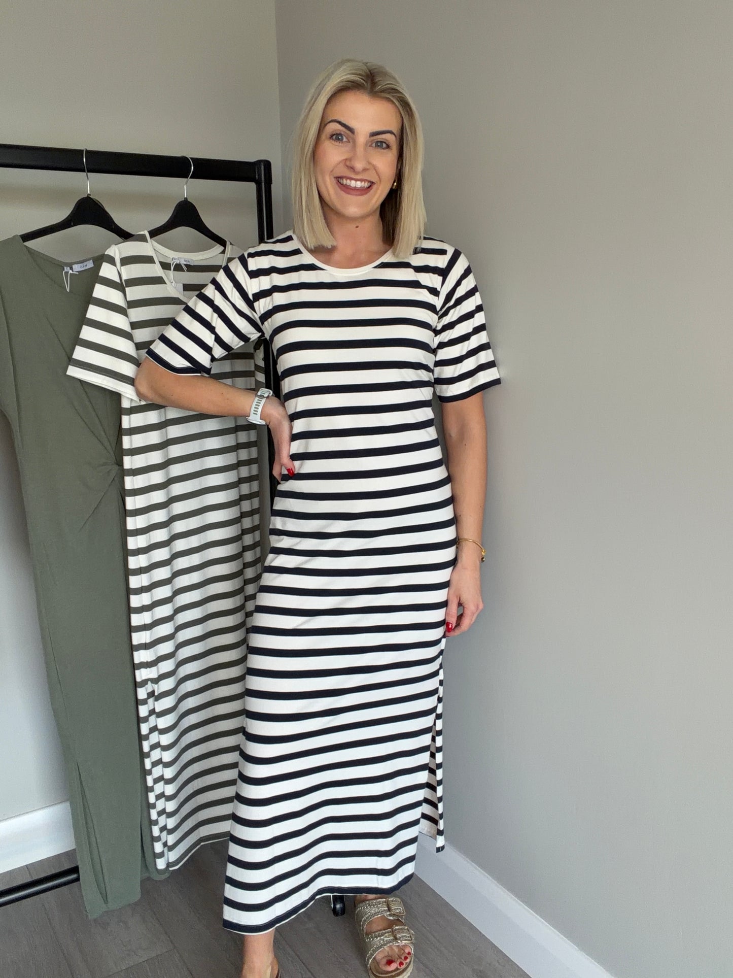 Navy/Cream Striped Dress