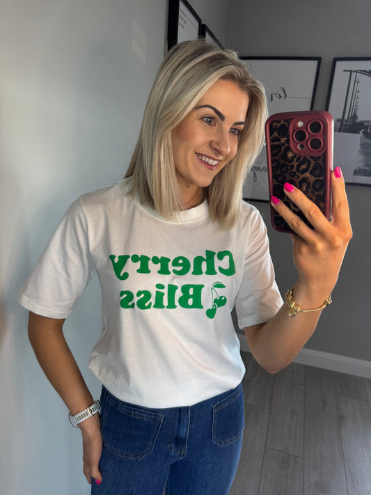 Kaffe KAcherie White/Green Print Tee