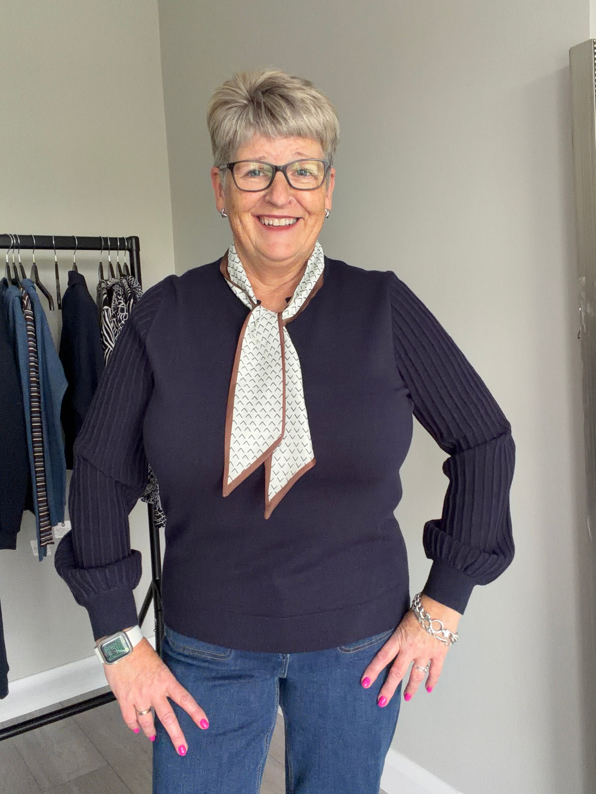 Navy Ribbed Scarf Jumper
