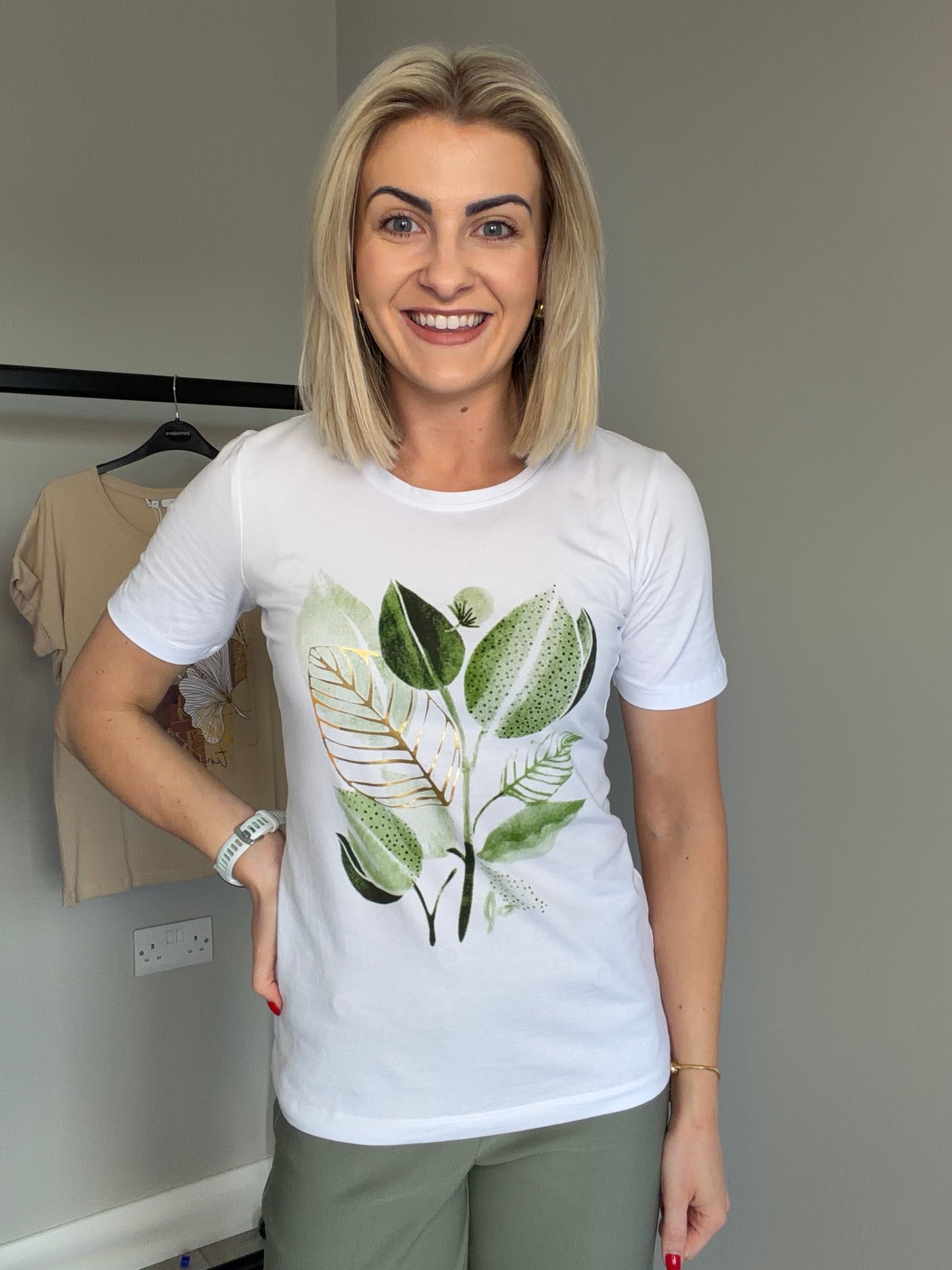 White/Green Print Tee