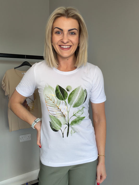 White/Green Print Tee