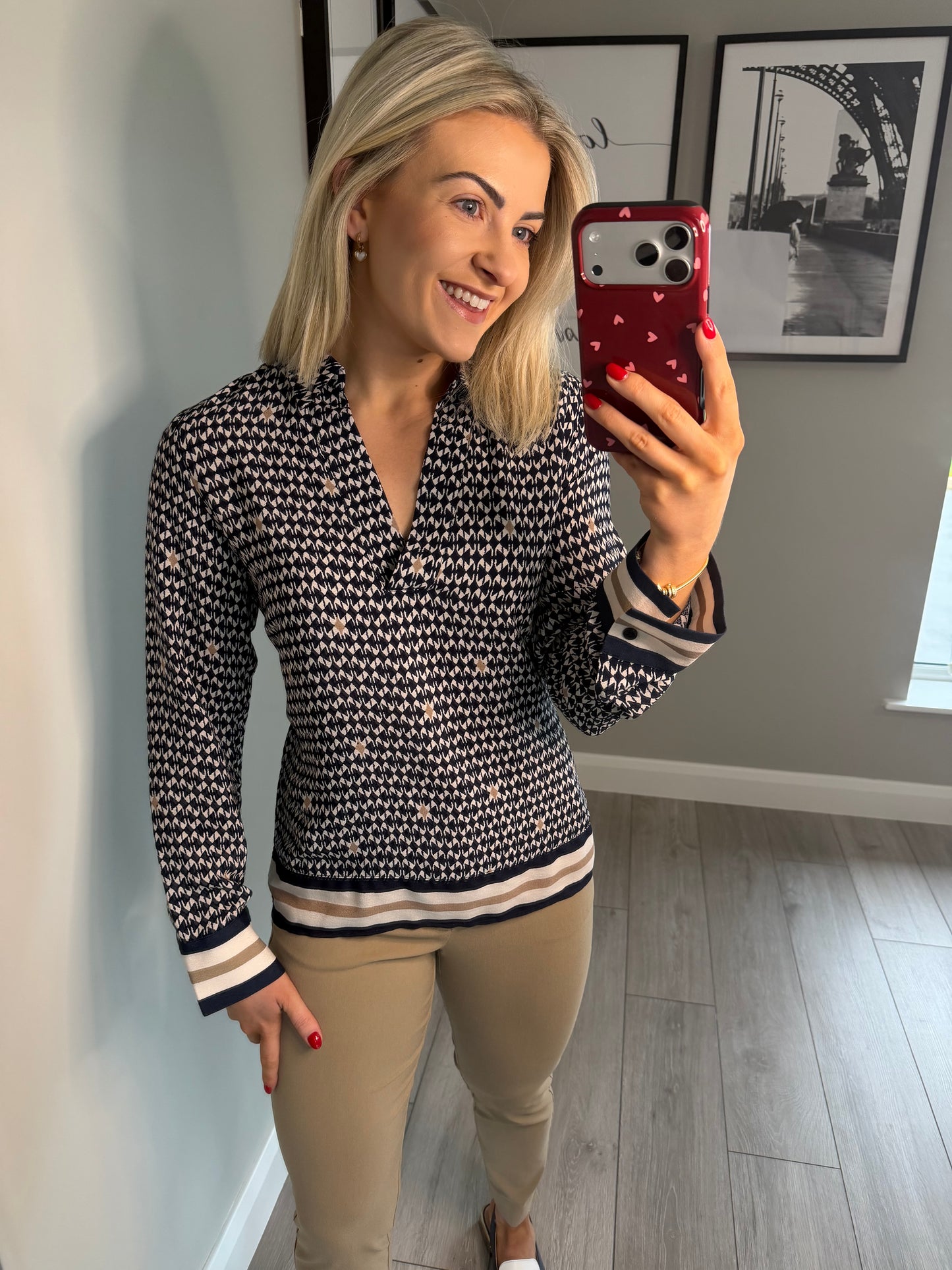 Freequent Navy/Beige Print Blouse