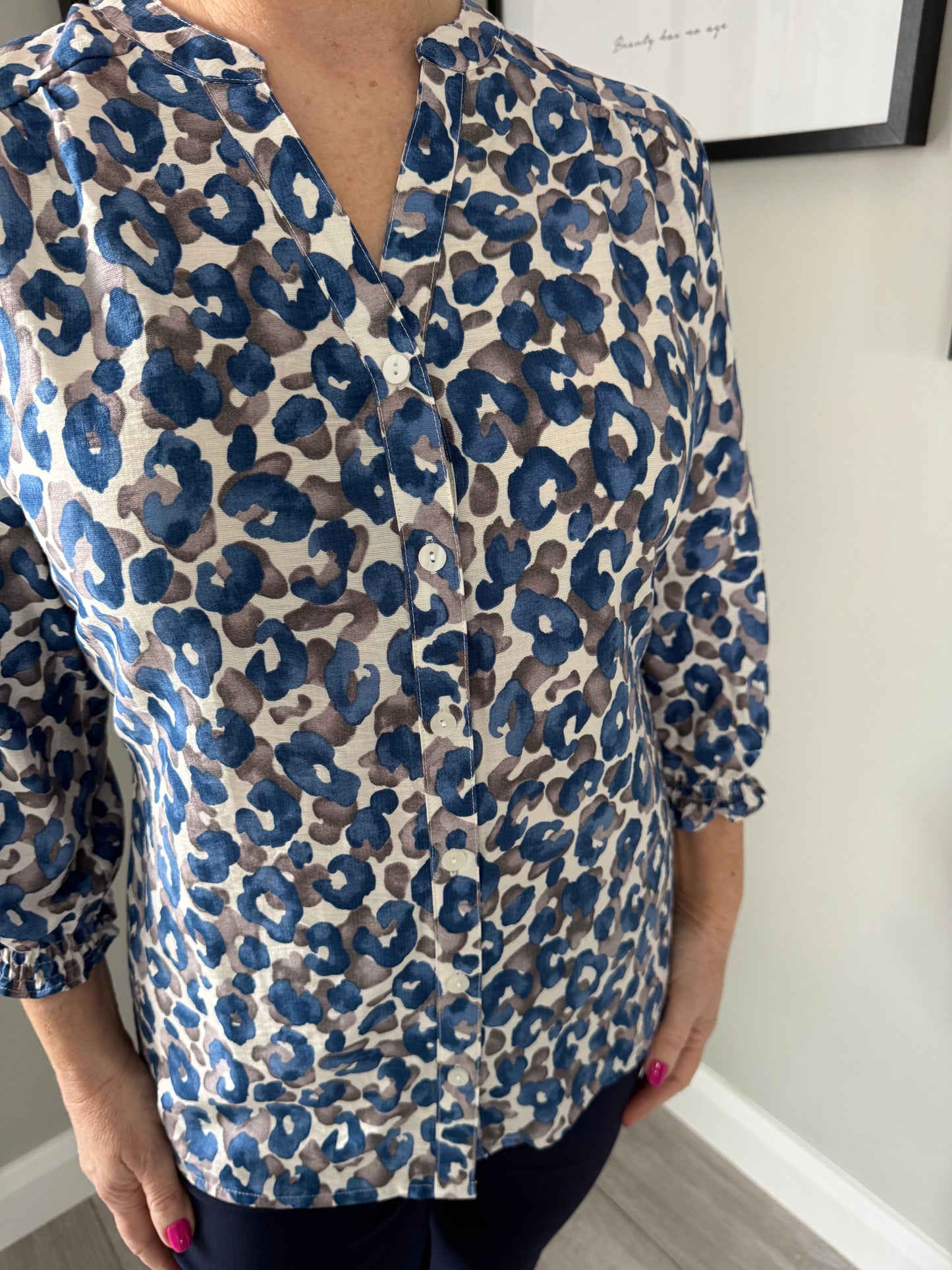Claudia C Blue/Taupe Leopard Blouse
