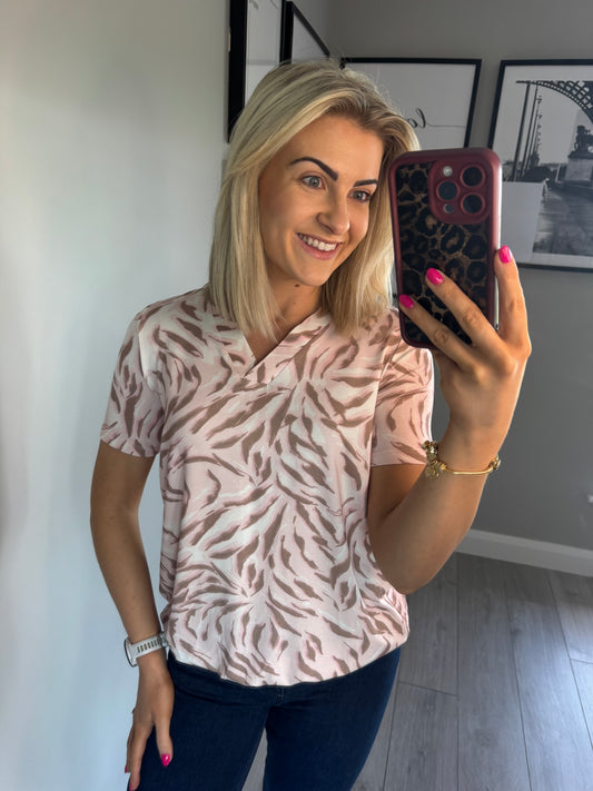 Yest Pink/Antique Print Elasticated Top