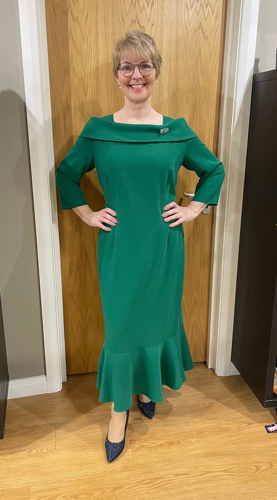 Cassandra Green Brooch Dress