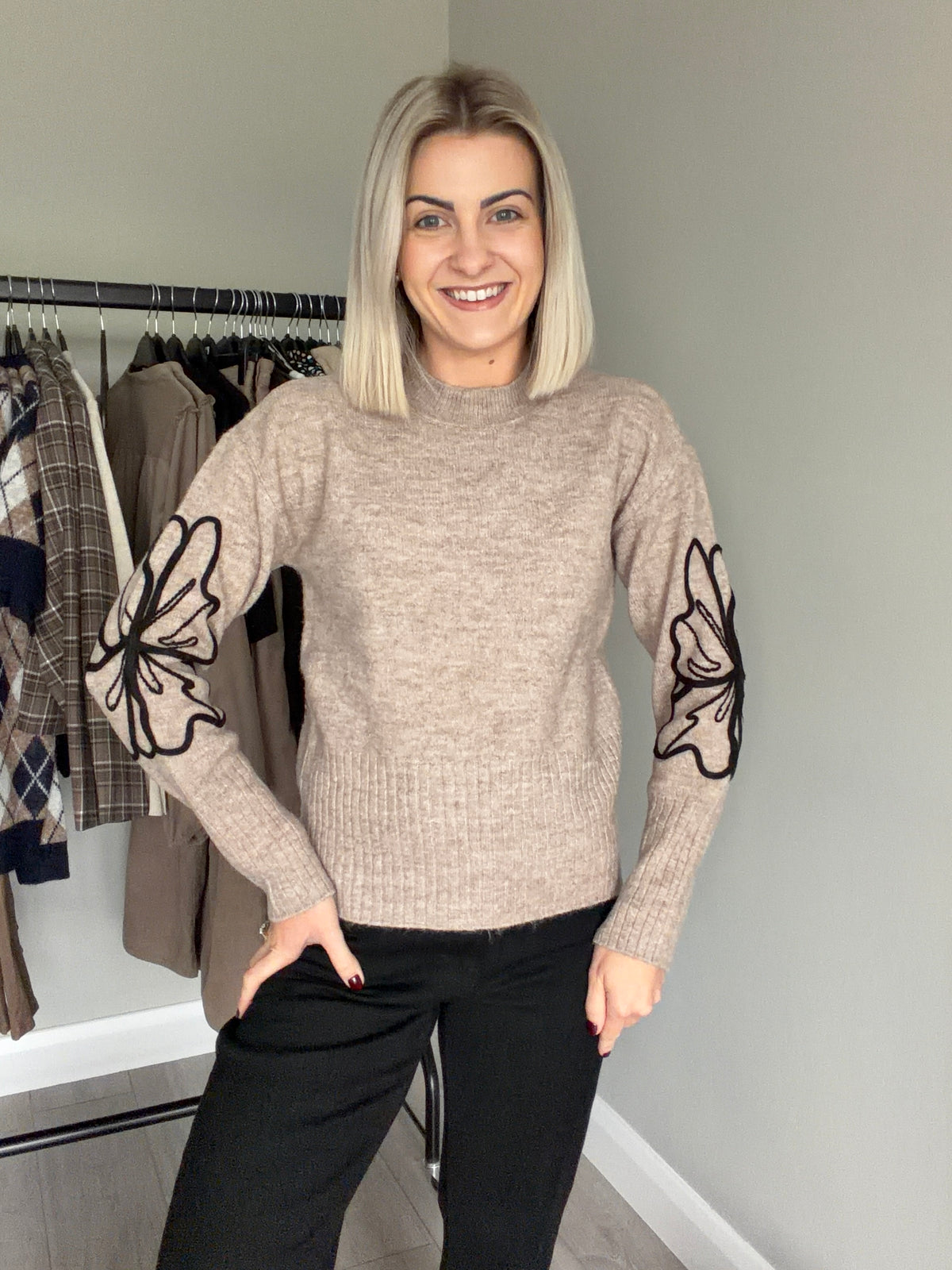 Kaffe KAerin Desert Taupe Embroidered Pullover