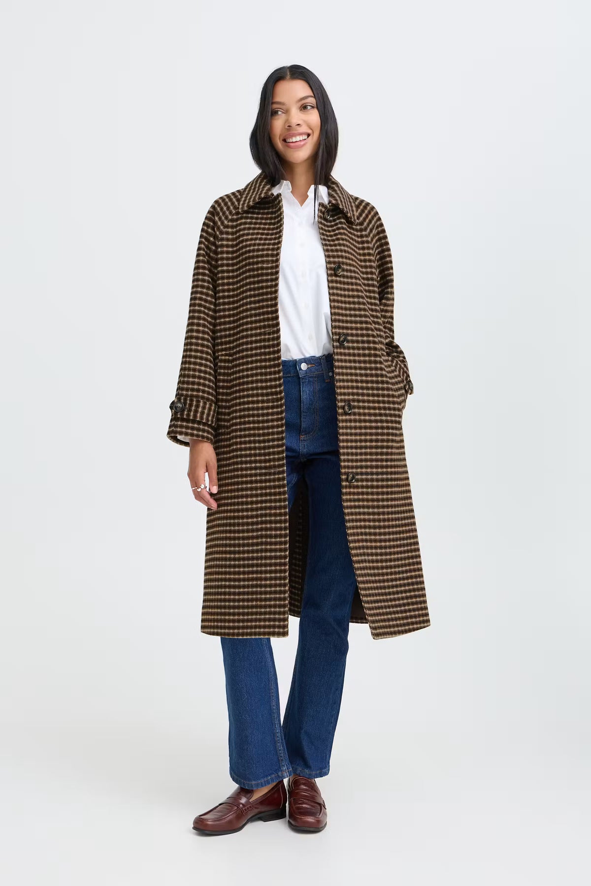 B.Young BYcamio Olive Check Coat