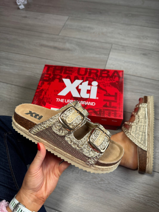 XTI Gold Espadrille Slider
