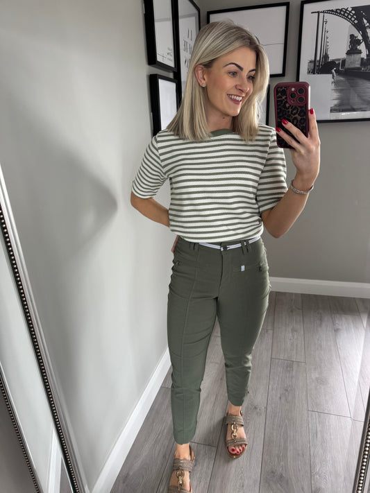 Pinns Khaki Stripe 7/8 Trouser