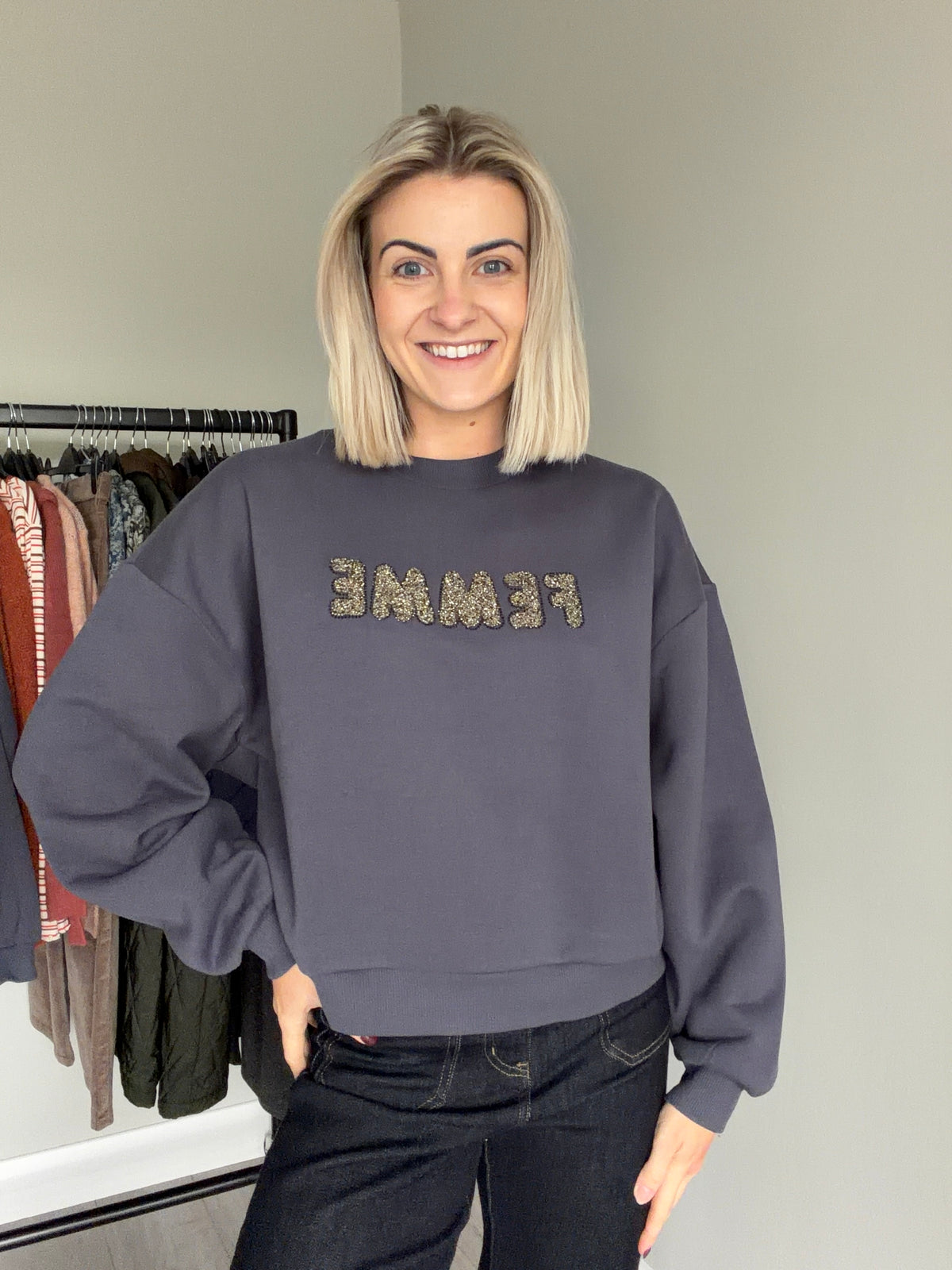 Kaffe KAmelanie Graphite Glitter Sweatshirt