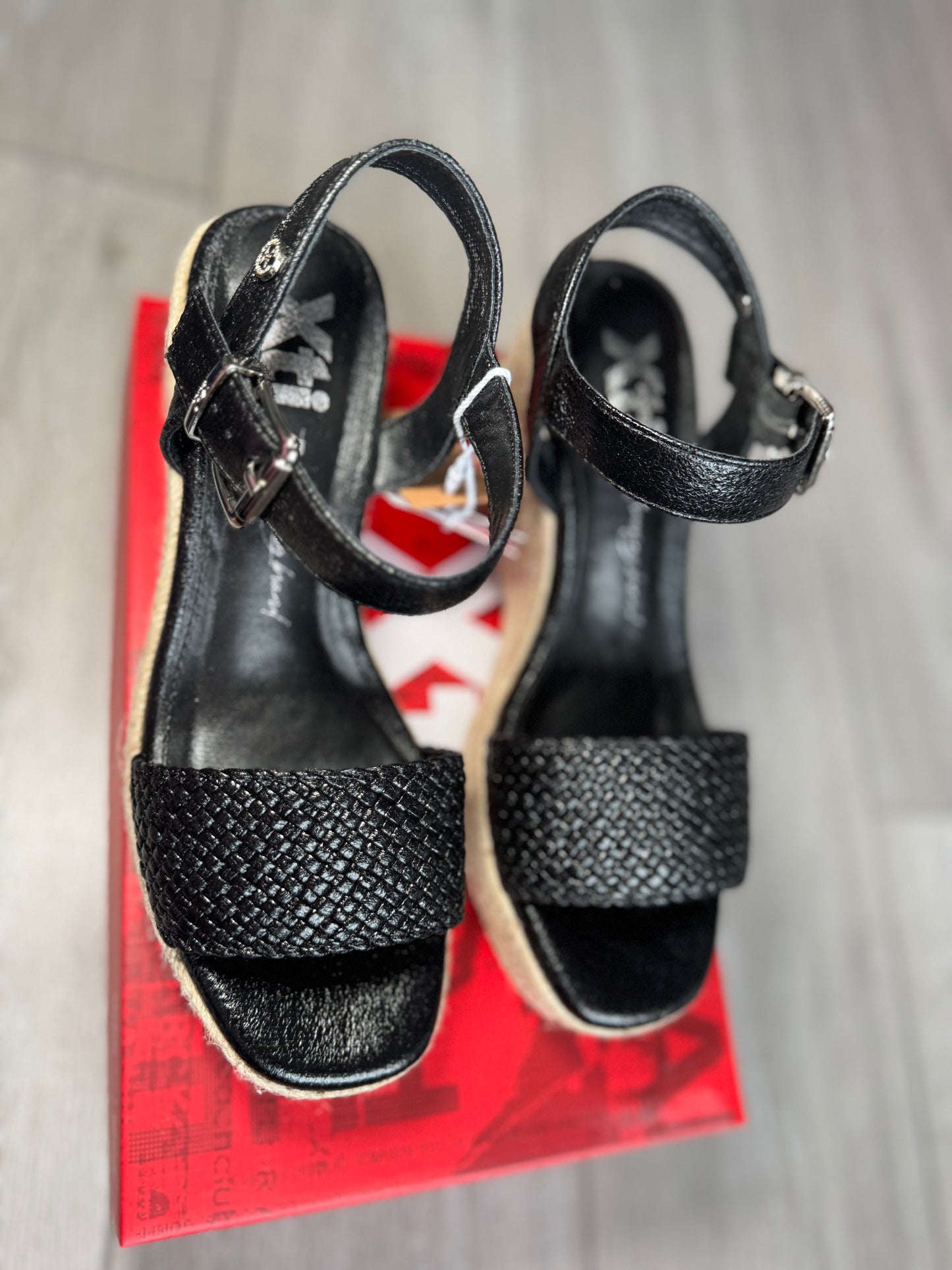 XTI Black Espadrille Wedge Sandal