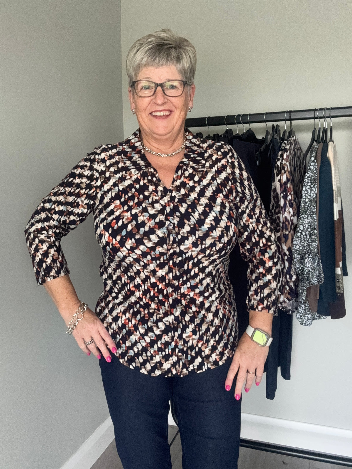 Claudia C Navy/Orange Smudge Spot Blouse