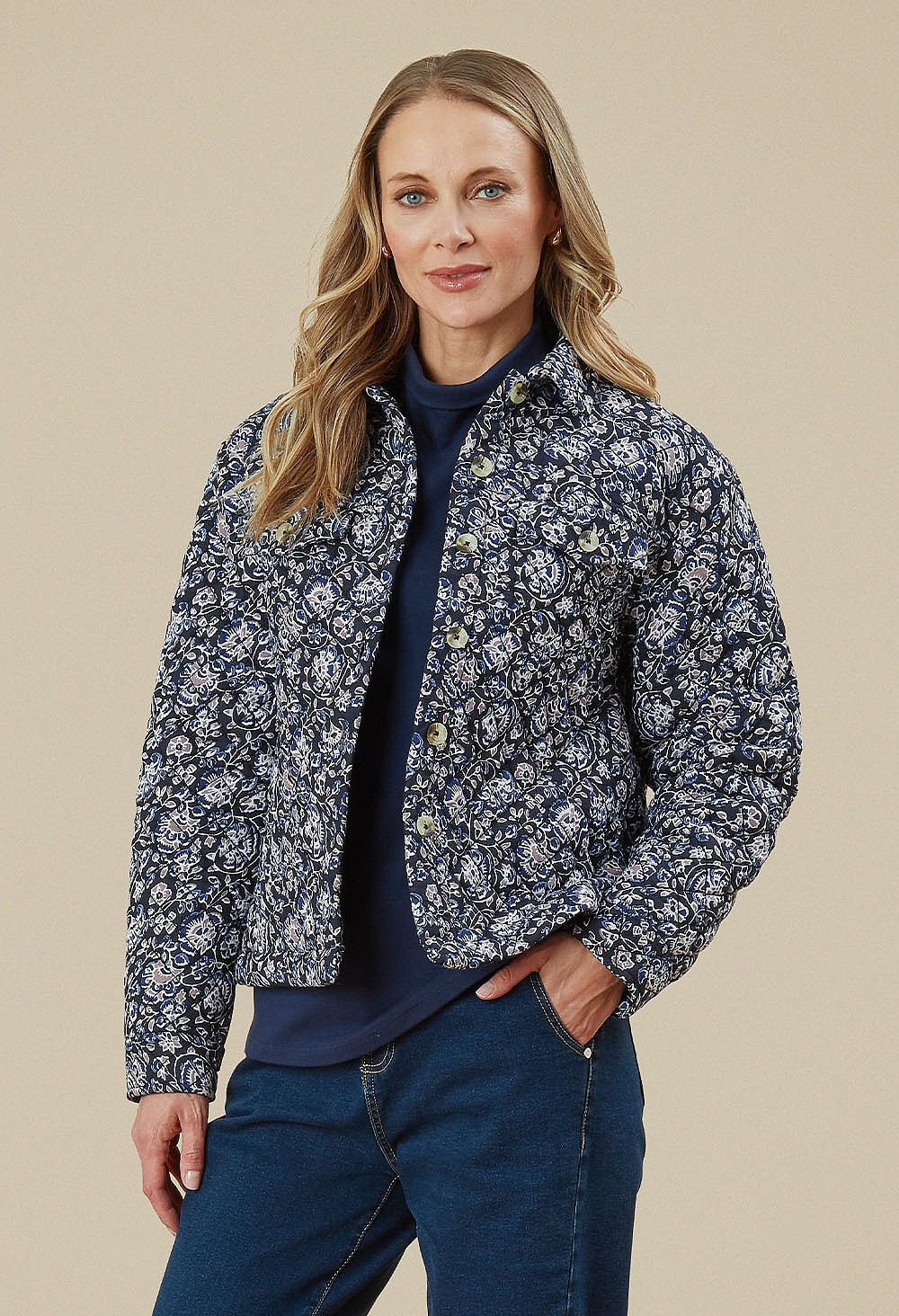Adini Shree Navy Quilted Shacket