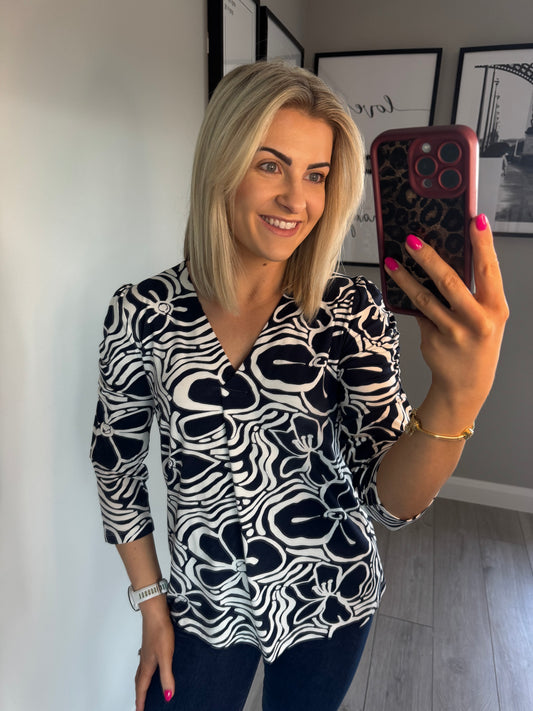 Yest Navy/White Print Top