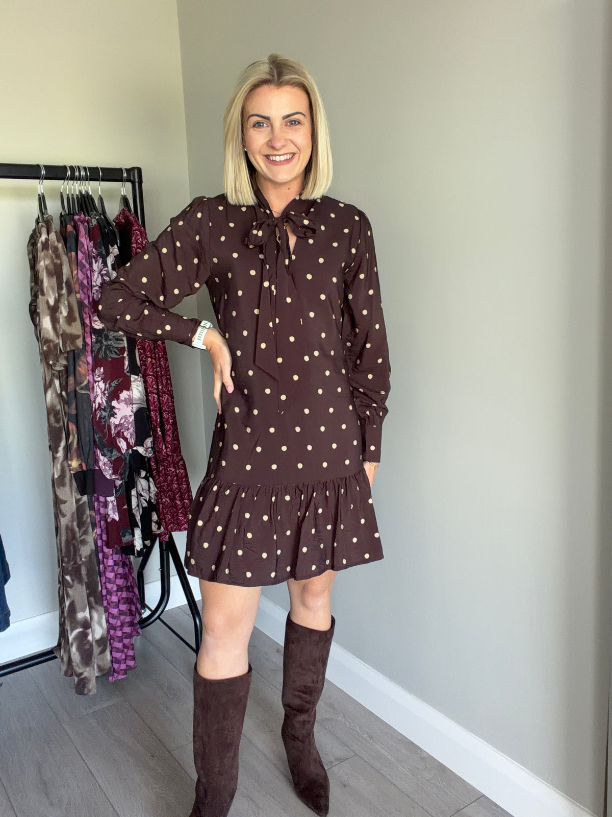 Rant & Rave Annabelle Brown Dot Dress