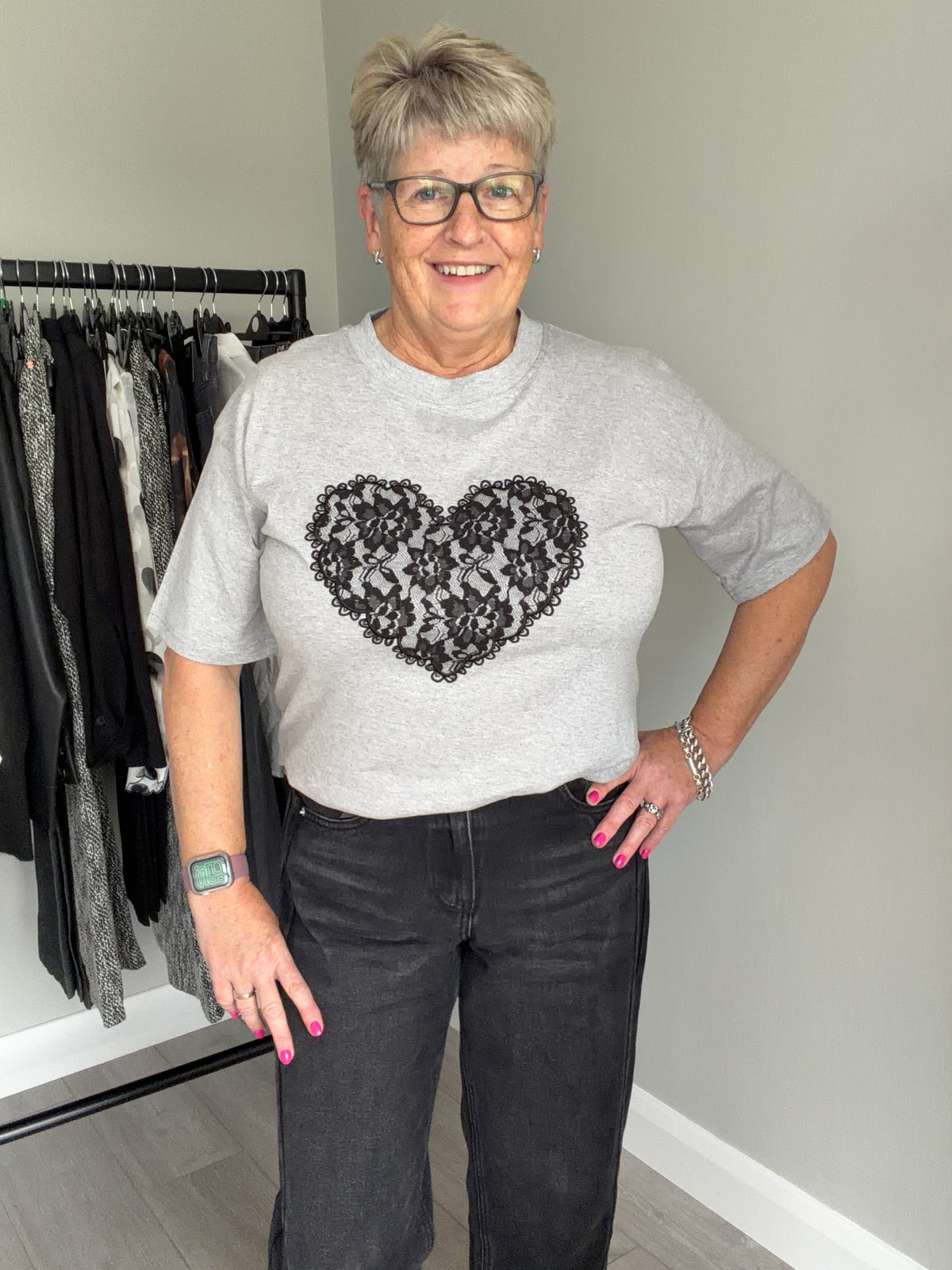 Kaffe KAgloria Grey Lace T-Shirt